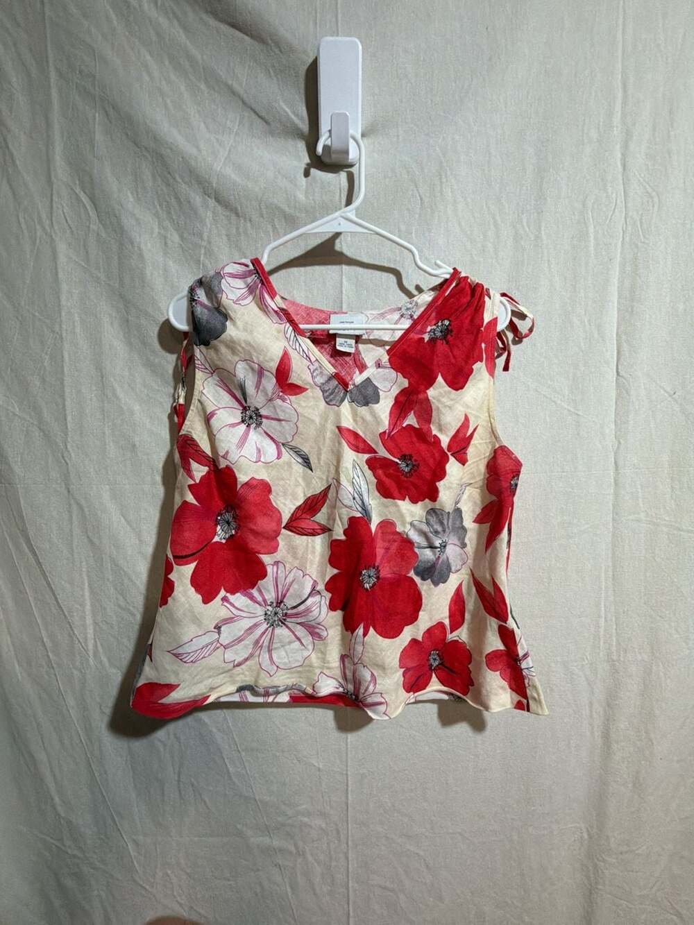 Ann Taylor Loft Women's 100% Linen Floral Print Sleeveless Tie-Shoulder Tank Top